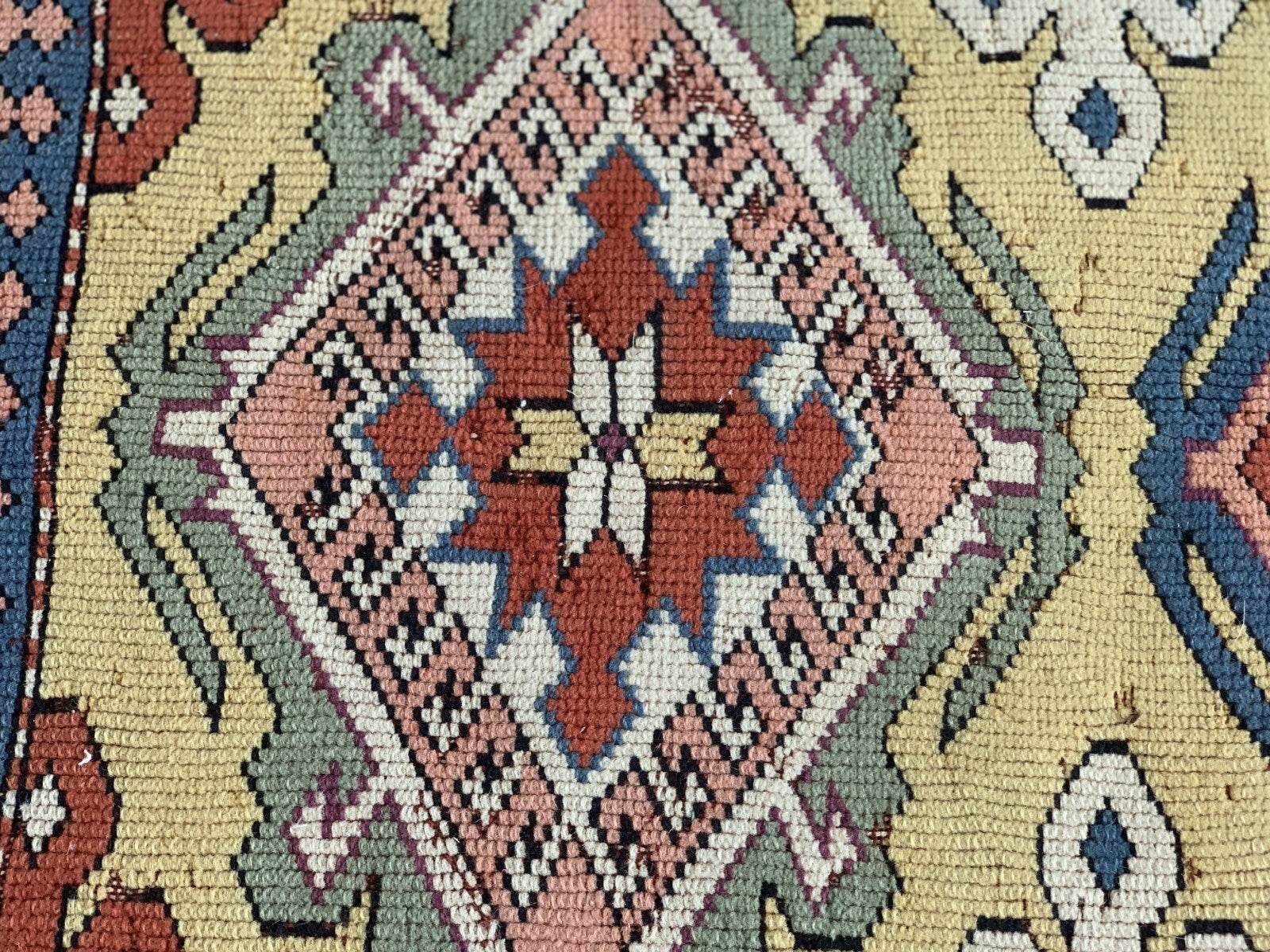 Vintage Handmade Turkish Wool Rug Anatolian Farmhouse Geometric Oushak 4.1x5.4ft