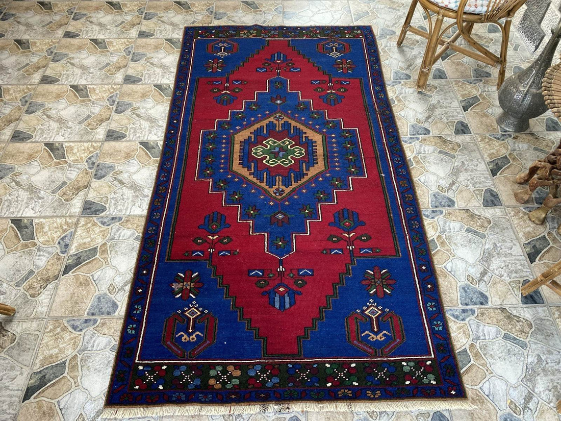 Vintage Rug | Wool Area Antique Farmhouse Anatolian Handmade Turkish Rug 4x7ft