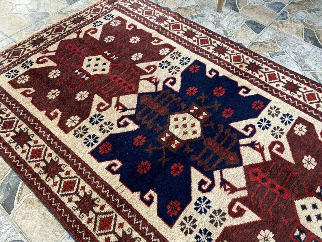 Vintage Turkish Wool Rug, Hand-Knotted Antique Red Oushak Anatolian 1980s 3x6