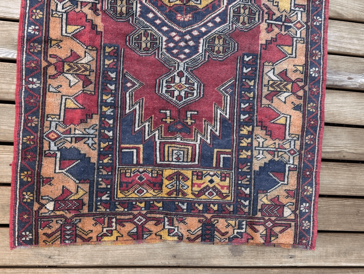 Vintage Turkish Anatolian Rug | 4 x 6.6 ft | Handknotted Geometric Wool Carpet