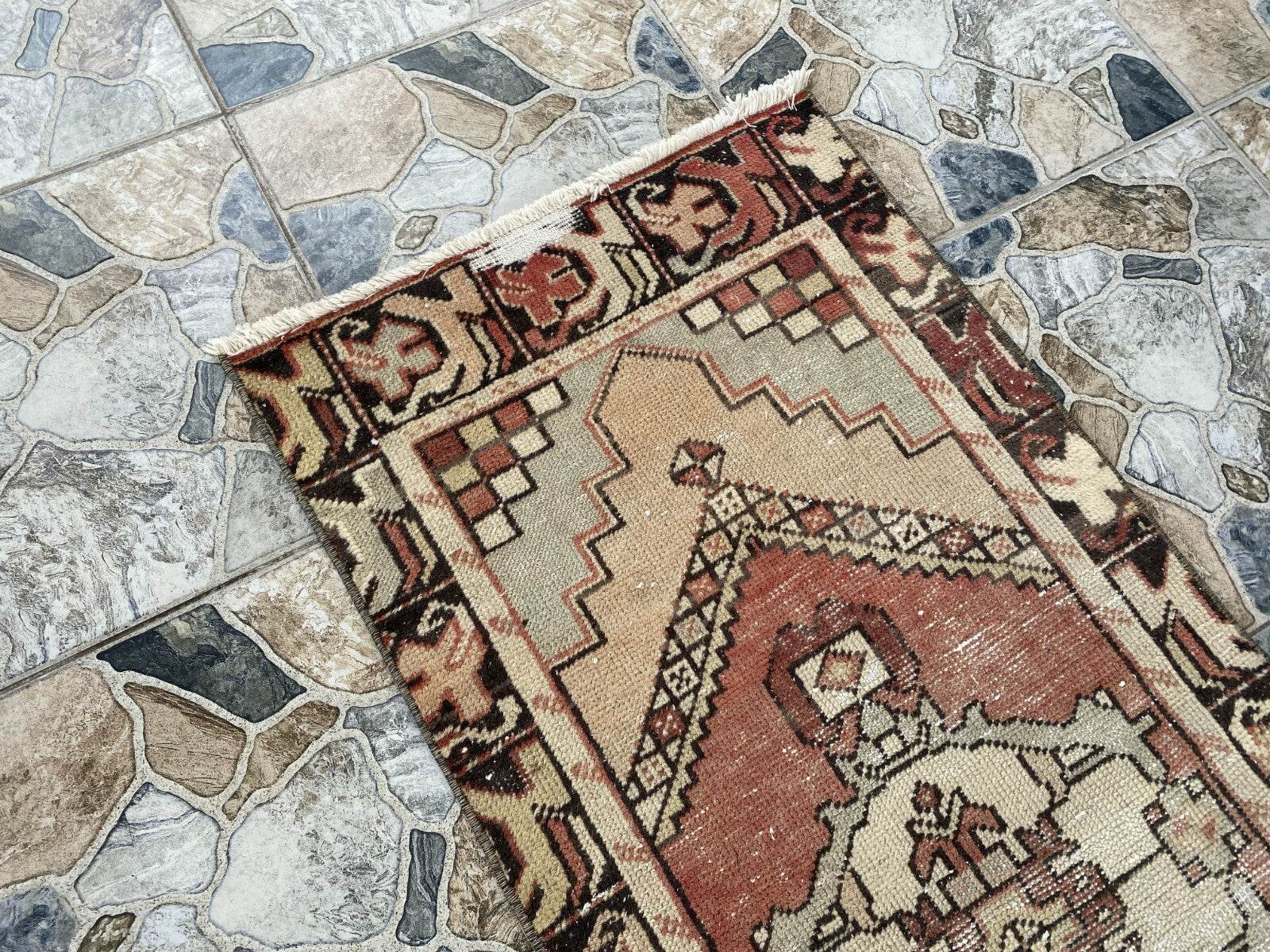 Vintage Rug | Wool Runner Antique Farmhouse Anatolian Handmade Turkish Rug 2x9ft