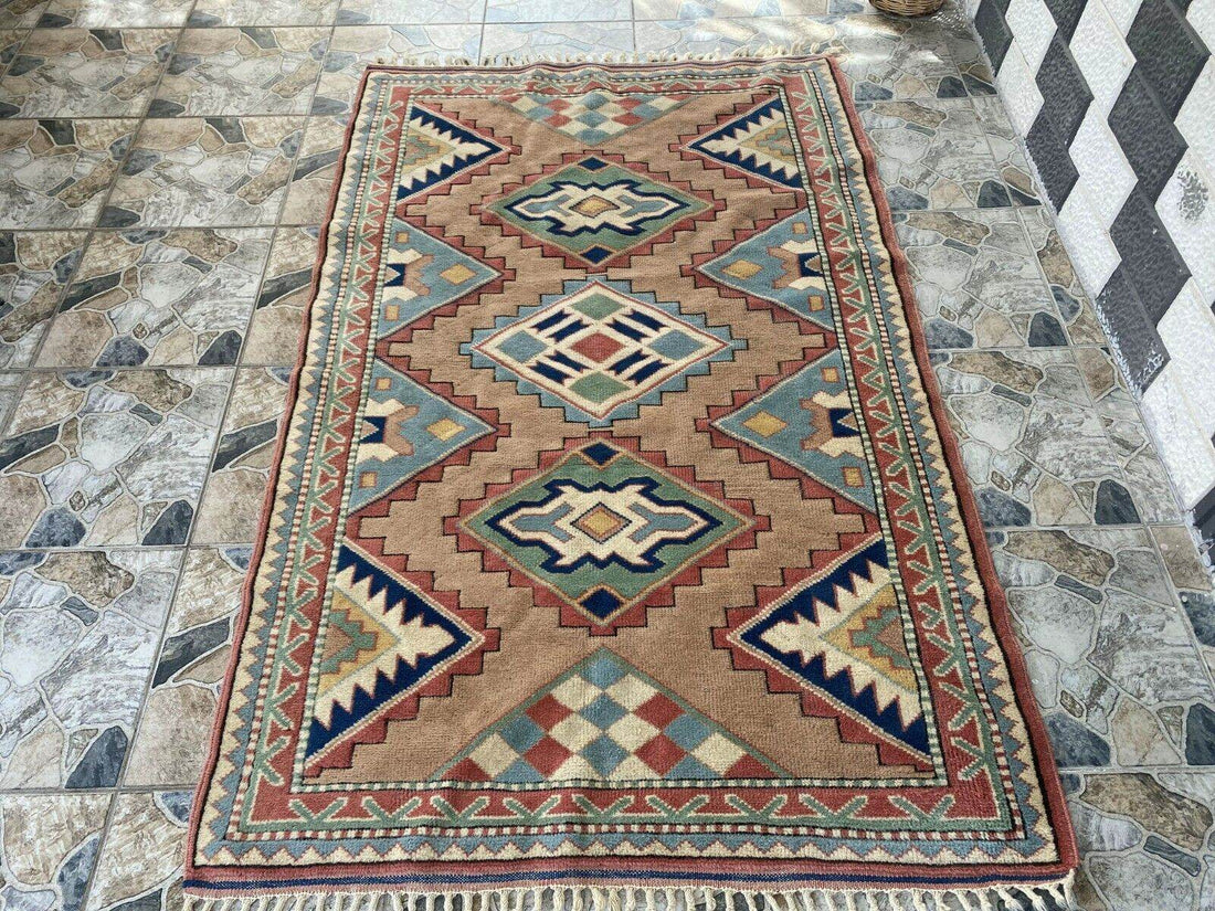 Vintage Kurdish Wool Rug - Handmade Bohemian Turkish Farmhouse Area Rug 4x7 ft