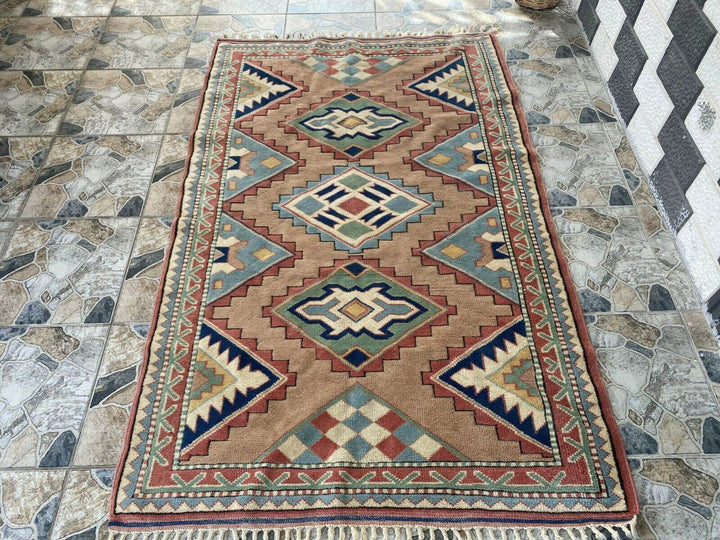 Vintage Kurdish Wool Rug - Handmade Bohemian Turkish Farmhouse Area Rug 4x7 ft