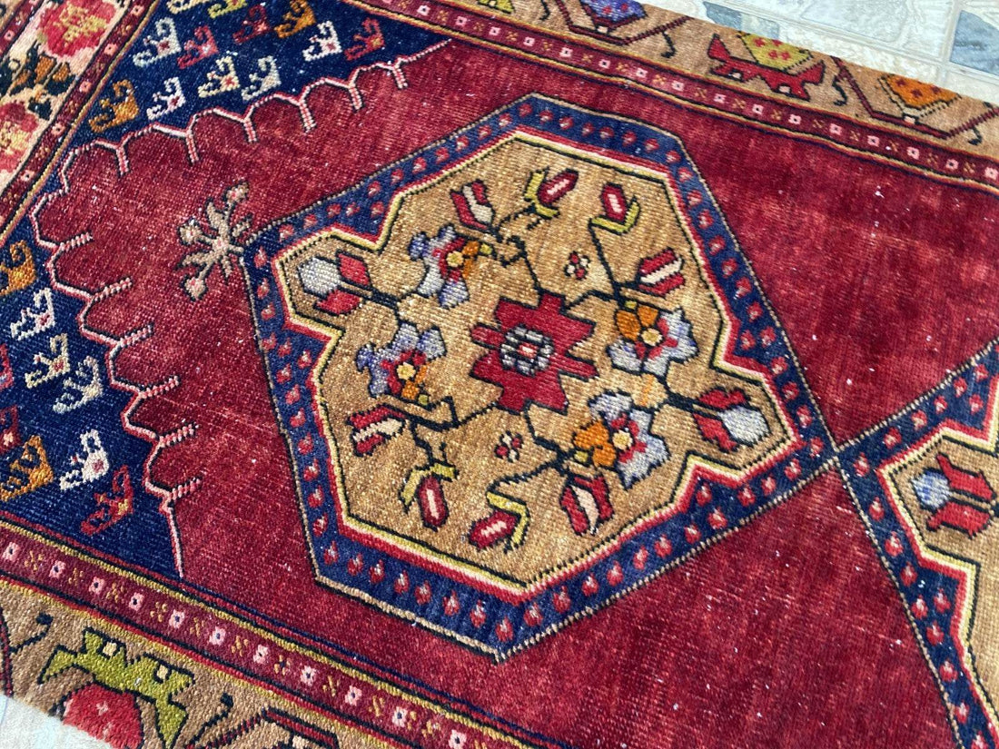 Vintage Anatolian Area Rug | 2.9x7.7 ft Handwoven Wool Antique Farmhouse Carpet