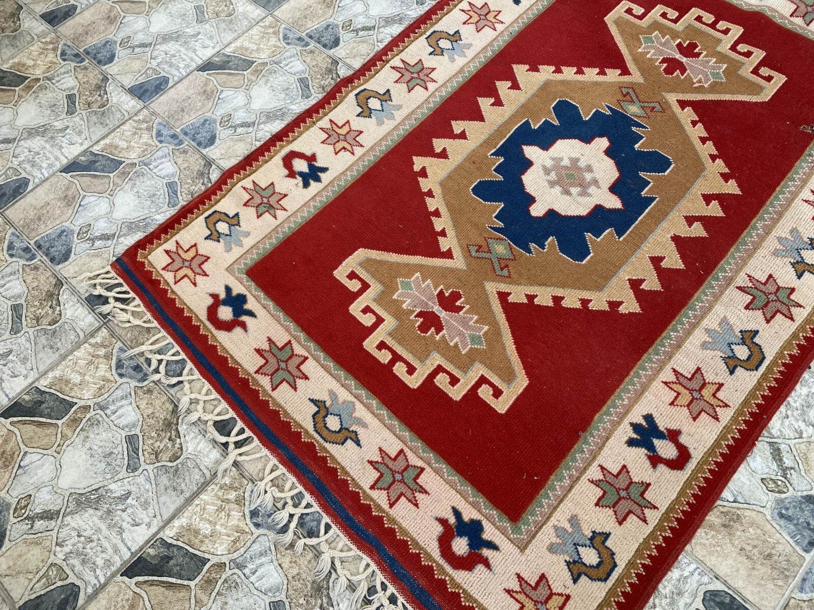 Geometric Turkish Vintage Rug,Farmhouse Handmade Anatolian Village Rug 4.2x6.2ft