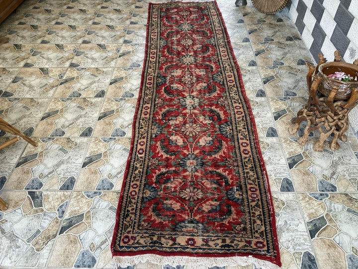 Vintage Anatolian Runner Rug | 2.9 x 10.7 ft Hand-Knotted Wool | Colorful Tribal