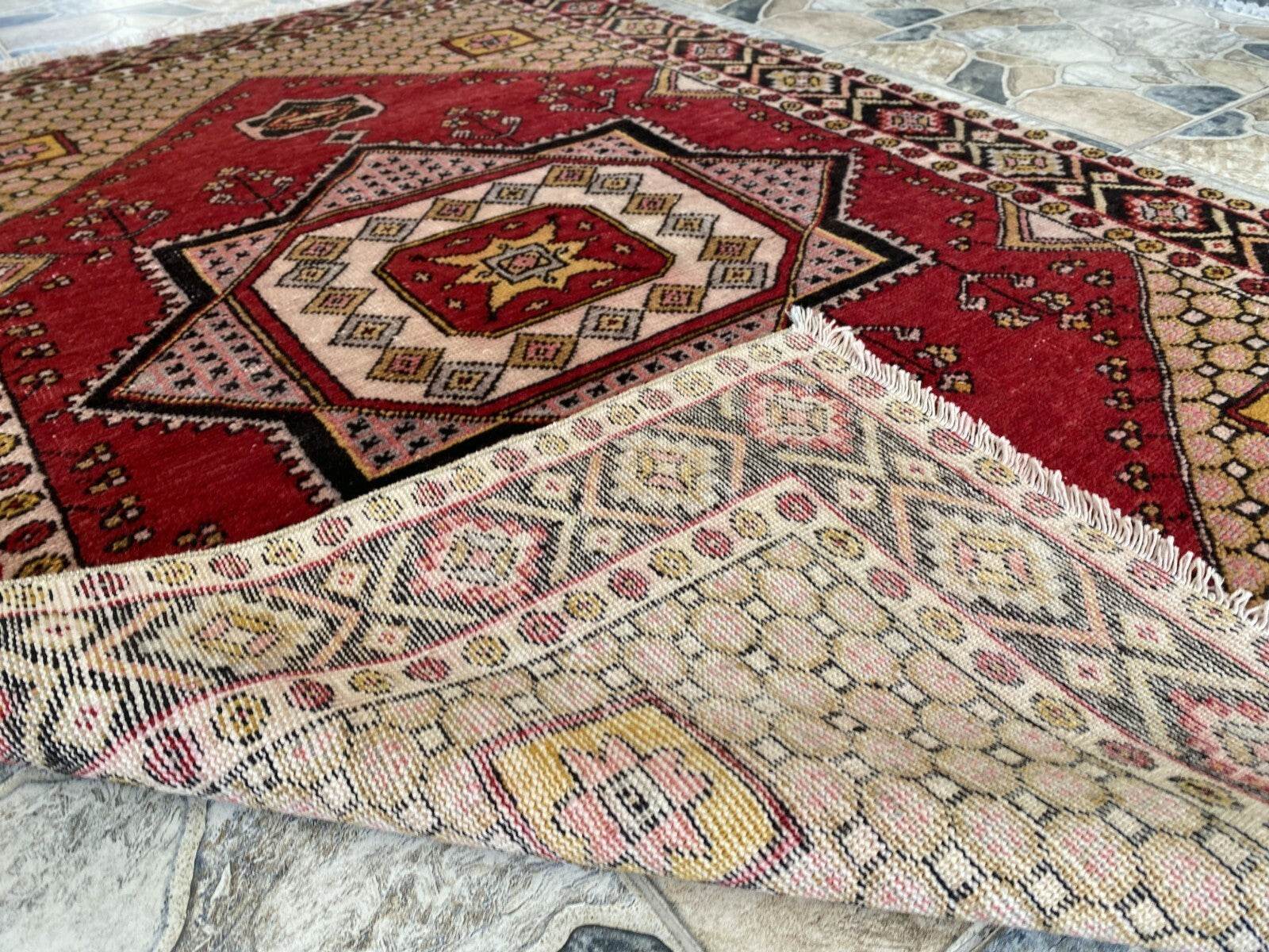 Vintage Rug | Wool Area Antique Farmhouse Anatolian Handmade Turkish Rug 4x6ft