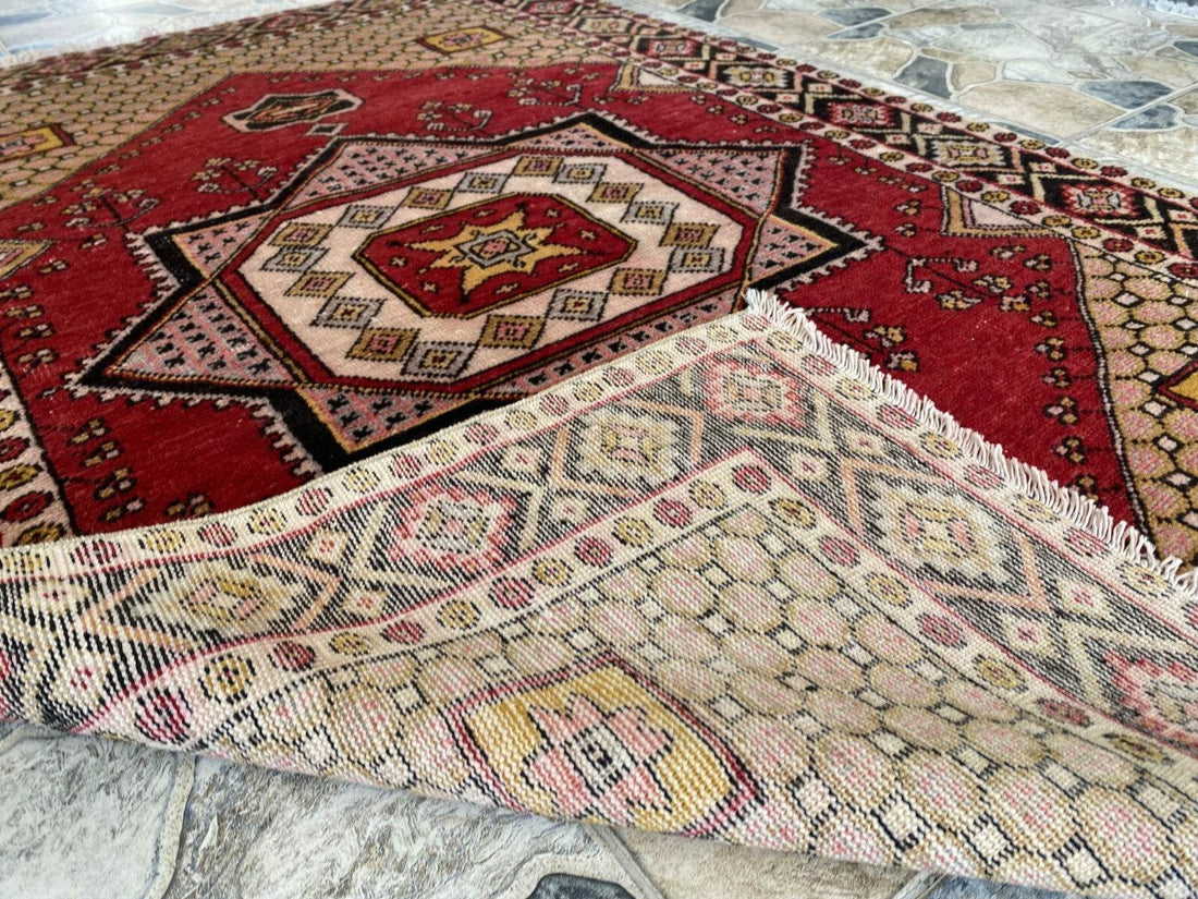 Vintage Rug | Wool Area Antique Farmhouse Anatolian Handmade Turkish Rug 4x6ft