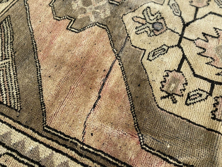 Vintage Rug, Oushak Geometric Turkish Handmade Red Tribal Oriental Rug 4.2x8.7ft