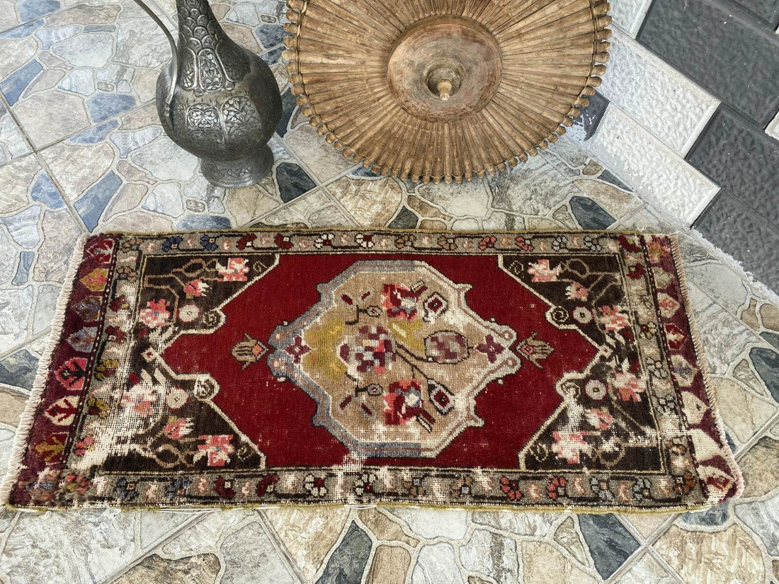 Handmade Turkish Vintage Rug | 1970s Tribal Wool Farmhouse Antique Small Carpet