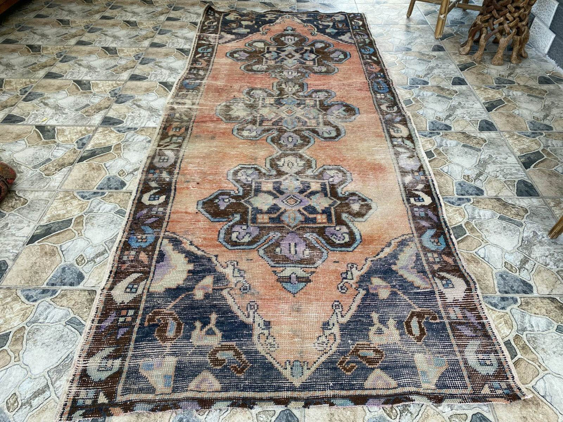 Vintage Anatolian Runner Rug | 3.7 x 9 ft | Hand-Knotted Rug Wool Hallway Carpet