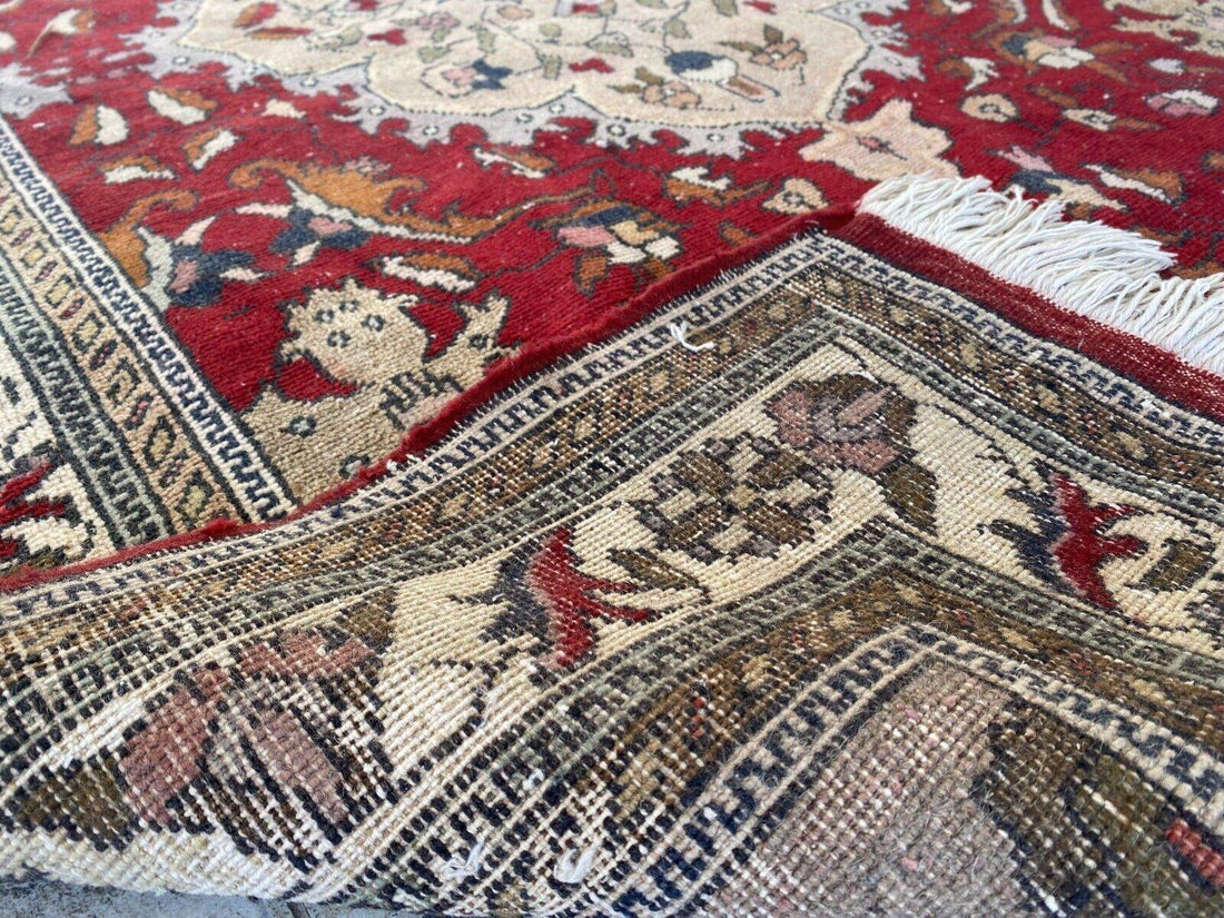 Vintage Turkish Wool Rug, Antique Red Hand-Knotted Oushak Anatolian 1970s 4x6