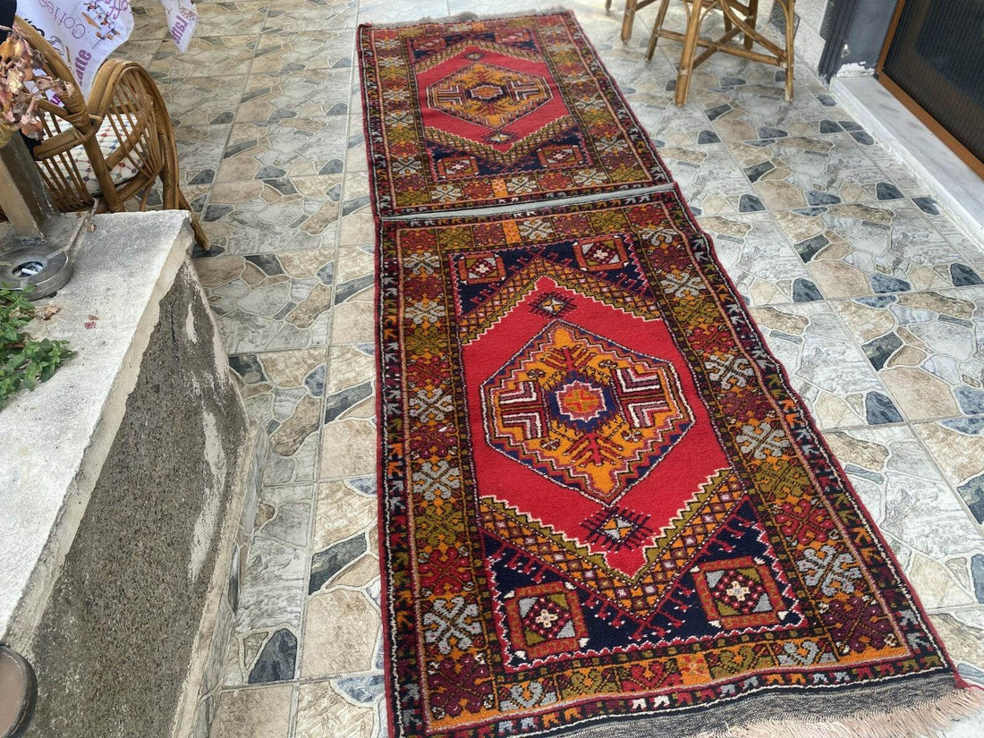 Vintage Turkish Oushak Rug | 3.3x10.8 | Wool Antique Tribal Handmade Area Rug |