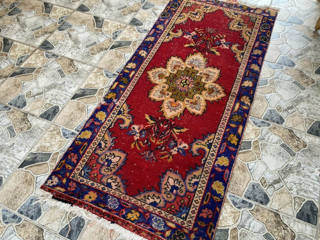 2x5 ft Handmade Turkish Vintage Rug | 1970s Tribal Wool Farmhouse Antique Area Carpet