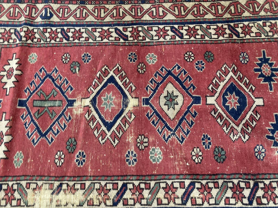 Vintage Caucasian Rug | 3.5x5 ft | Tribal Handmade Wool Rustic Farmhouse Carpet