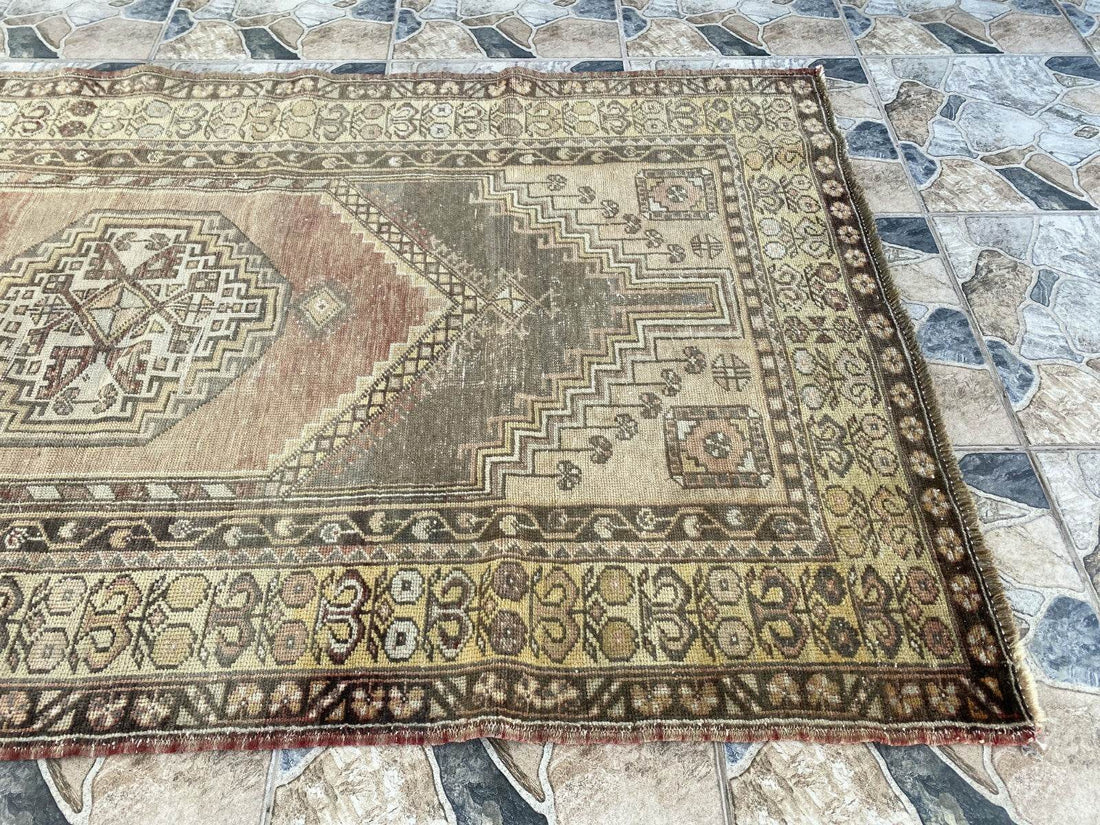 Vintage Turkish Oushak Rug, 4 x 7 ft Red Handmade Wool Antique Tribal Area Rug