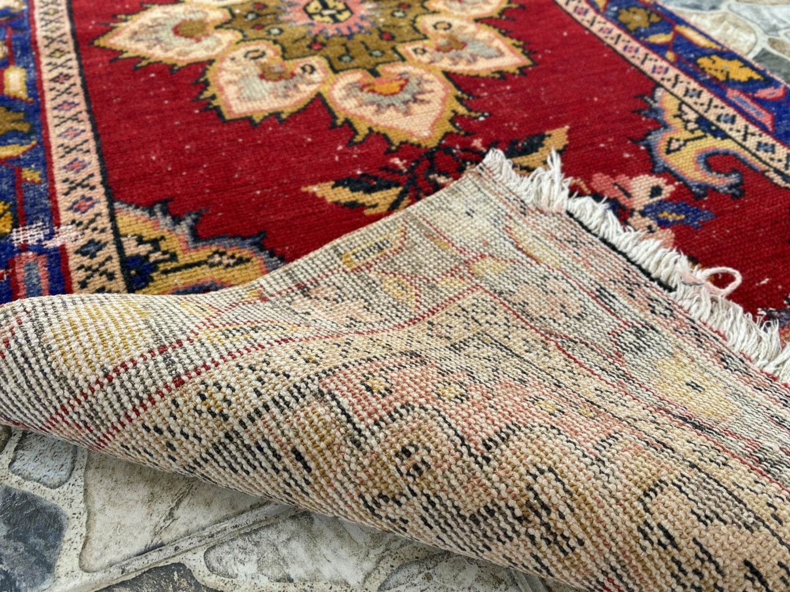 2x5 ft Handmade Turkish Vintage Rug | 1970s Tribal Wool Farmhouse Antique Area Carpet