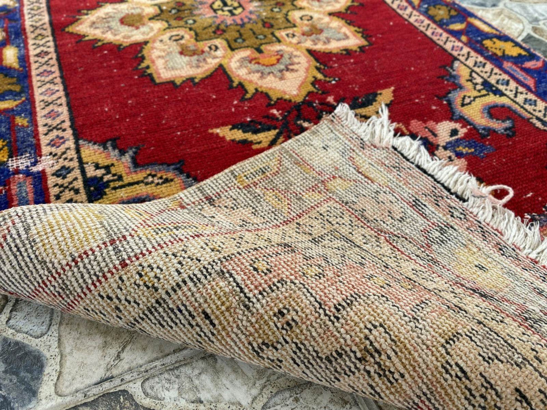 2x5 ft Handmade Turkish Vintage Rug | 1970s Tribal Wool Farmhouse Antique Area Carpet