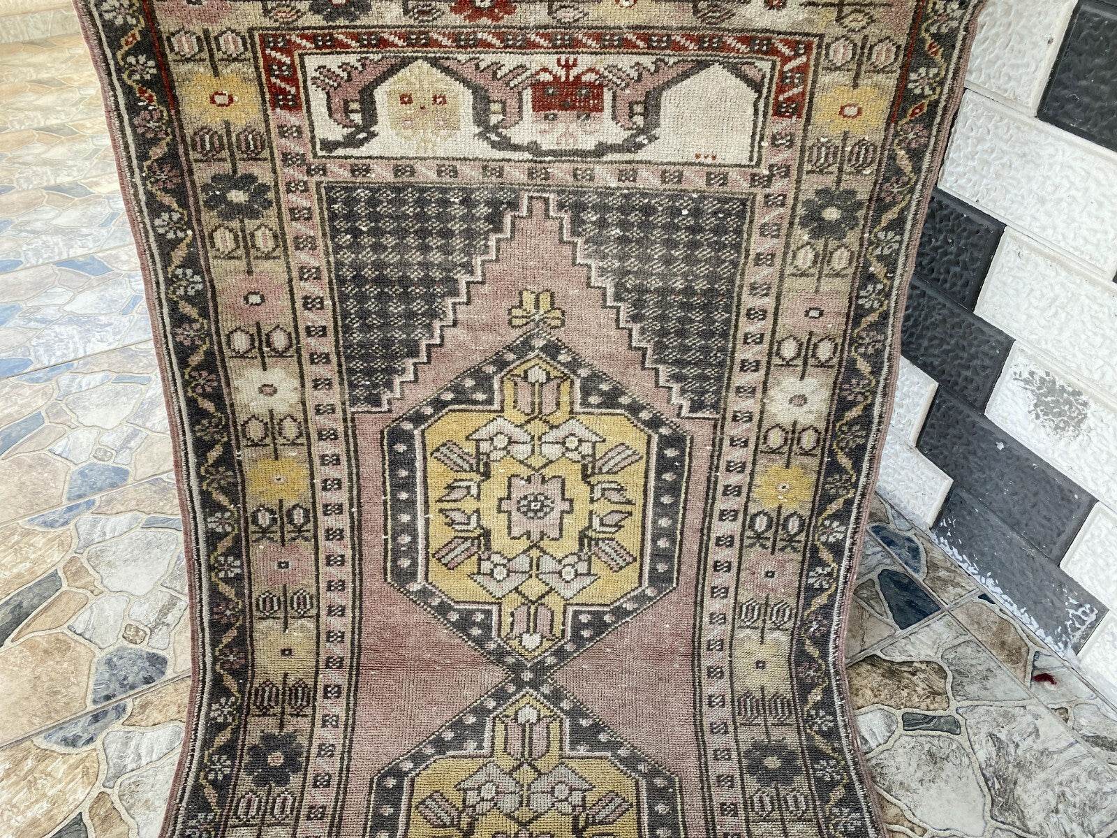 Geometric Turkish Vintage Rug | Handwoven Anatolian Area 1960s Wool Authentic