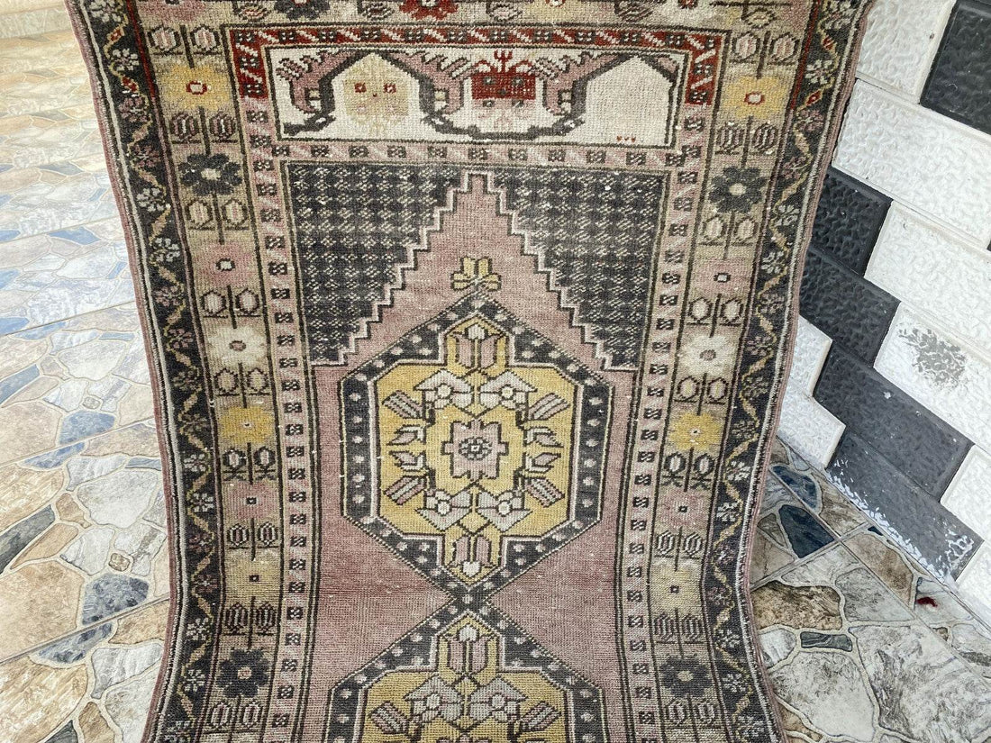 Geometric Turkish Vintage Rug | Handwoven Anatolian Area 1960s Wool Authentic