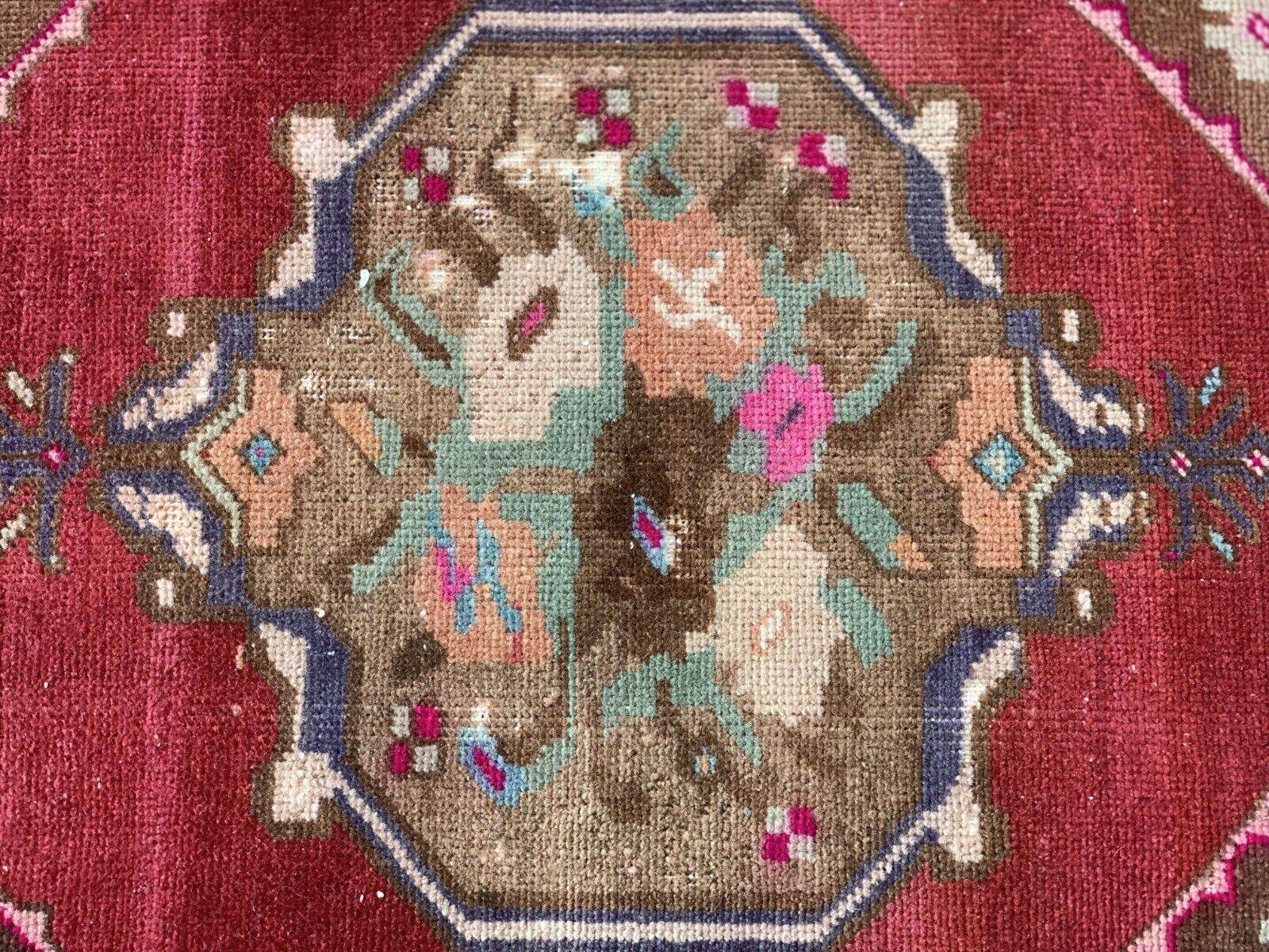 Vintage Turkish Oushak Rug, Geometric Farmhouse Antique Anatolian Rug 1.8x3.4ft