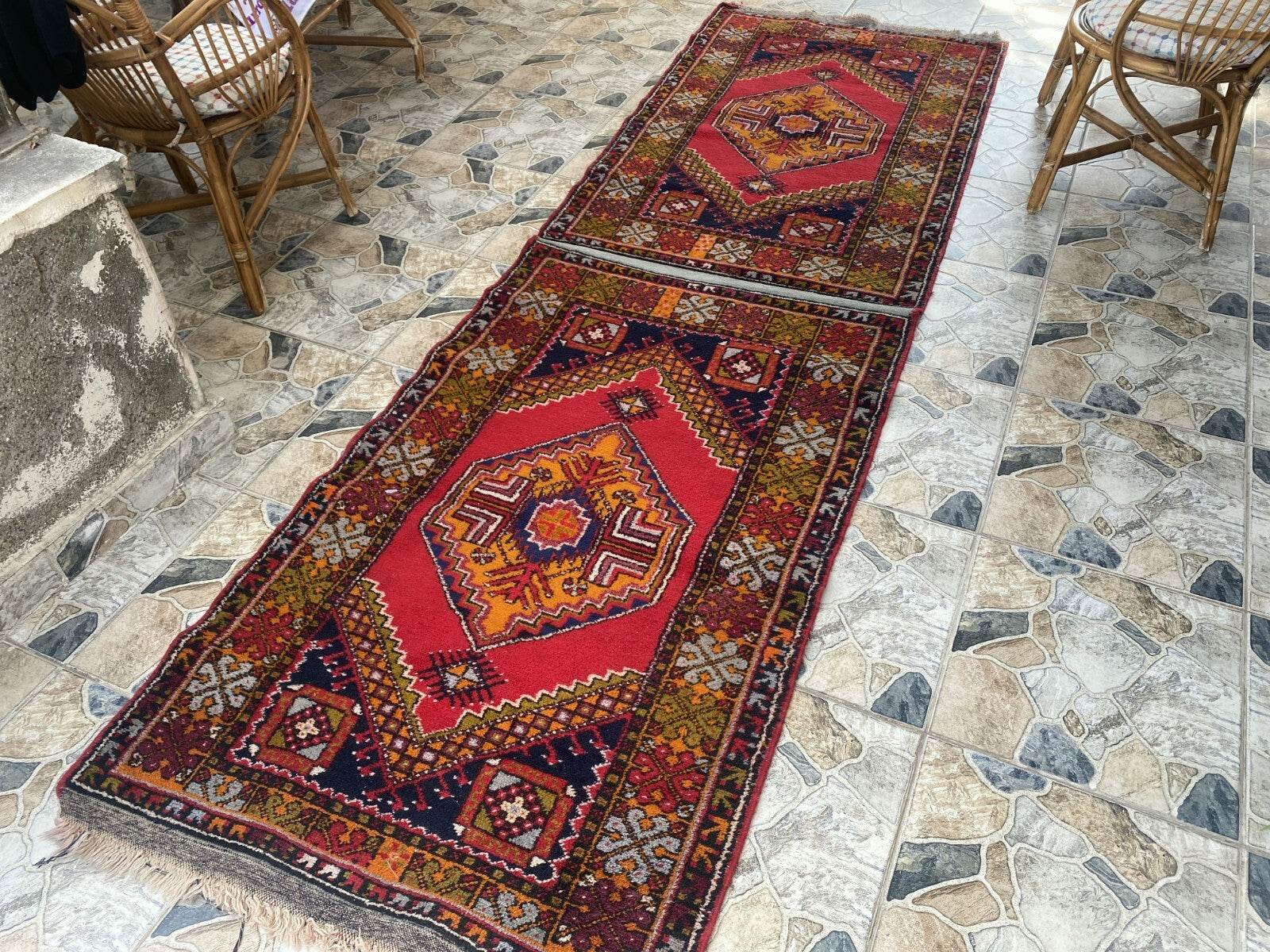 Vintage Turkish Oushak Rug | 3.3x10.8 | Wool Antique Tribal Handmade Area Rug |
