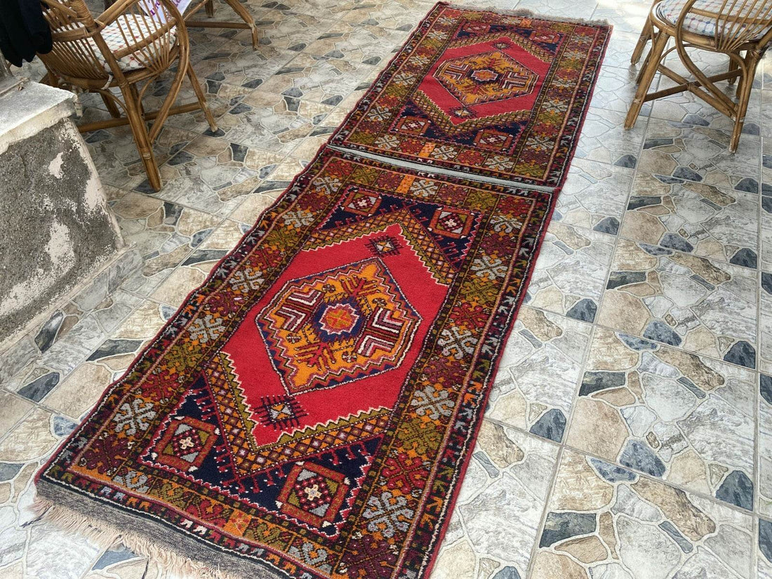 Vintage Turkish Oushak Rug | 3.3x10.8 | Wool Antique Tribal Handmade Area Rug |