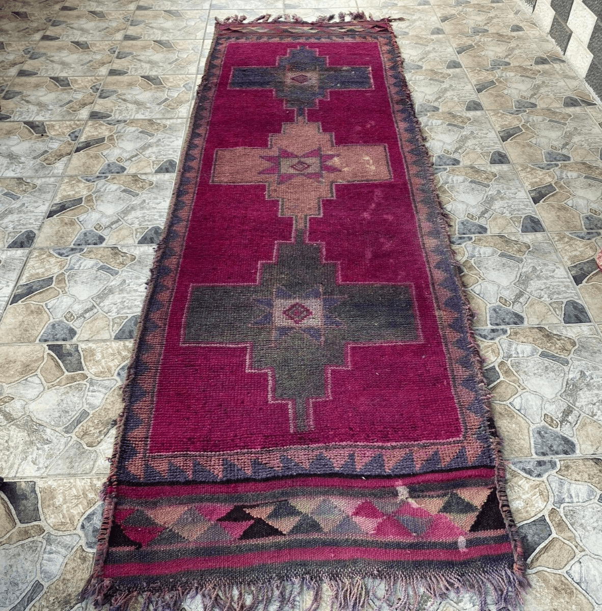 Kurdish Vintage Rug | Handmade Wool 1960s Farmhouse Tribal Antique Runner Carpet