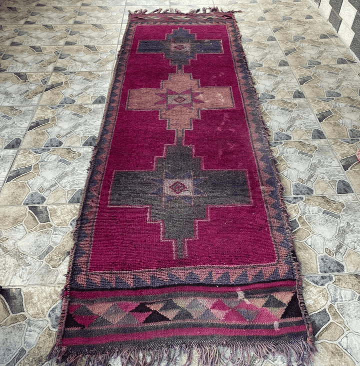 Kurdish Vintage Rug | Handmade Wool 1960s Farmhouse Tribal Antique Runner Carpet