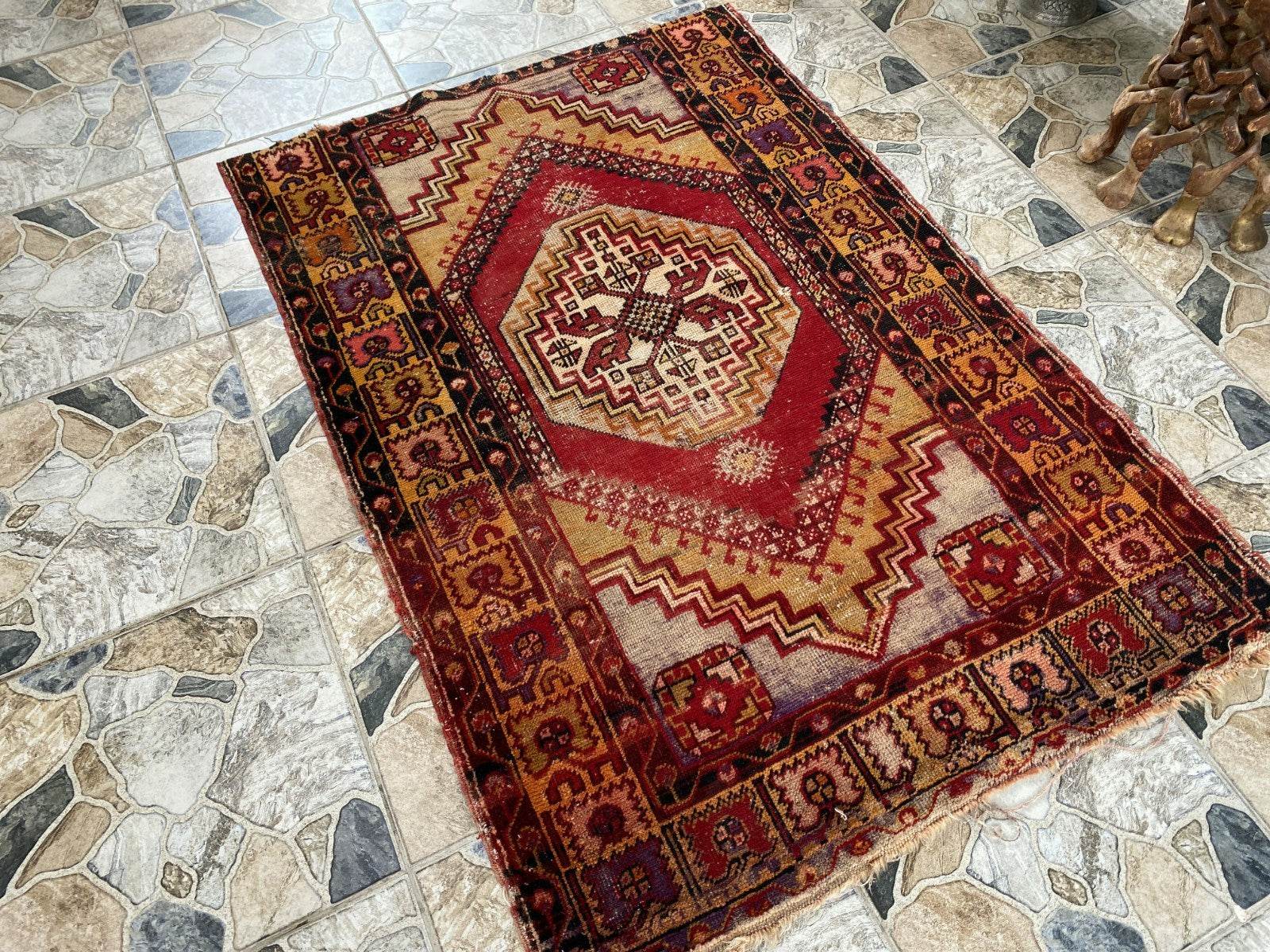 Vintage Hand-Knotted Turkish Anatolian Rug | 3.4 x 4.9 ft | Wool Area Carpet