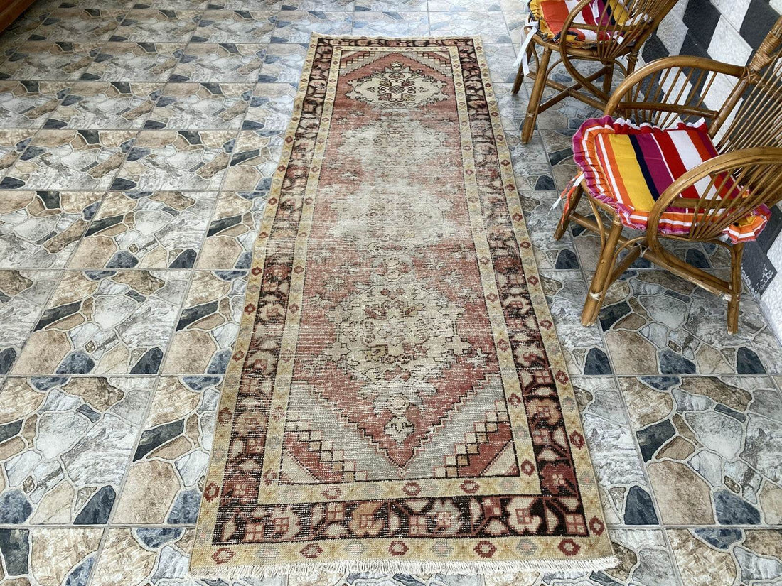 Vintage Runner Rug | Antique Wool Bohemian Anatolian Handmade Turkish 3.2x9.4ft