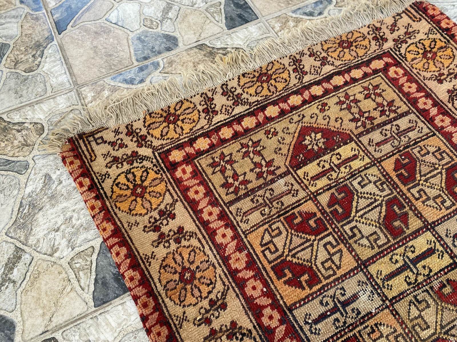 Pre 1920’s ANTIQUE ARMENIAN AREA RUG GEOMETRIC TRIBAL FARMHOUSE VINTAGE CARPET