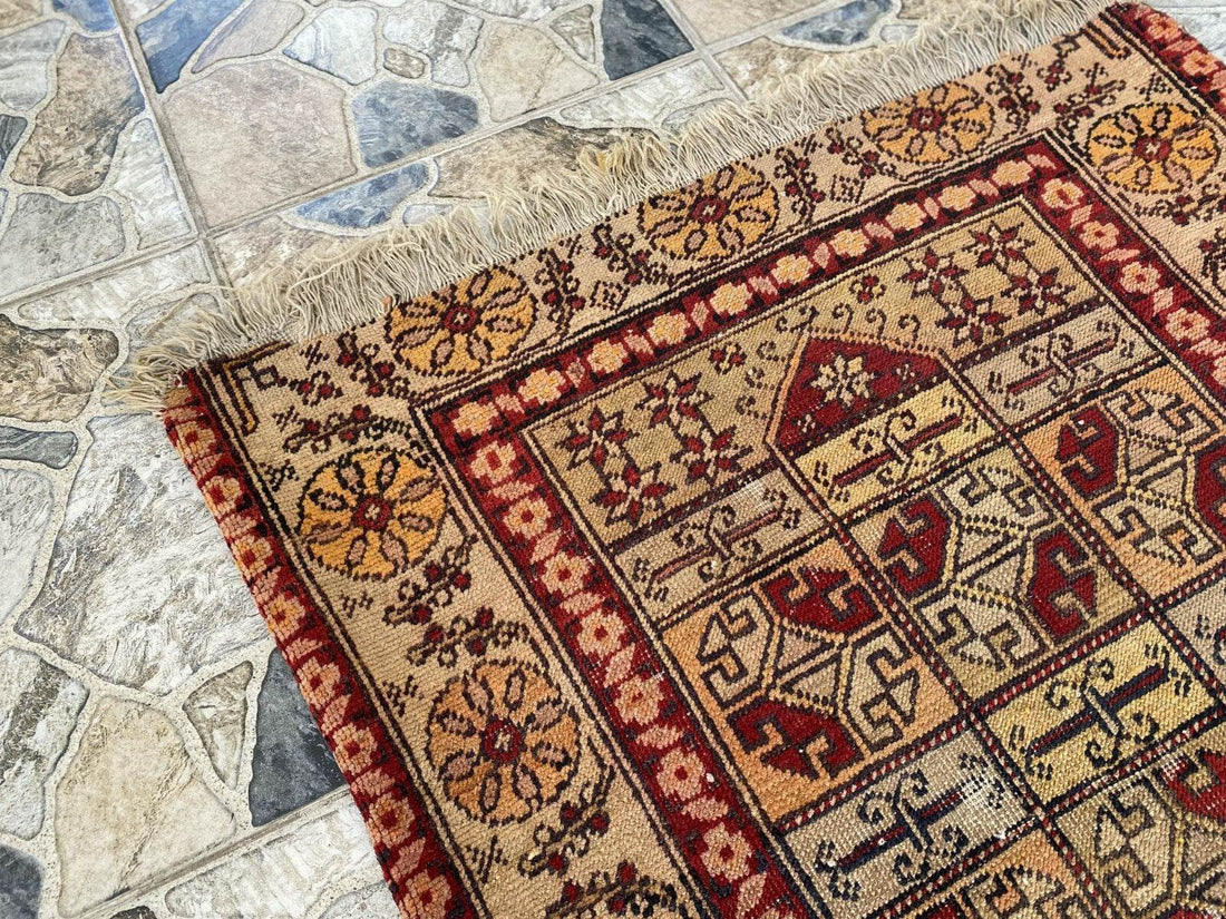 Pre 1920’s ANTIQUE ARMENIAN AREA RUG GEOMETRIC TRIBAL FARMHOUSE VINTAGE CARPET