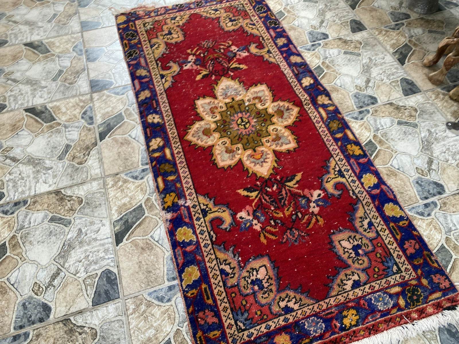 2x5 ft Handmade Turkish Vintage Rug | 1970s Tribal Wool Farmhouse Antique Area Carpet