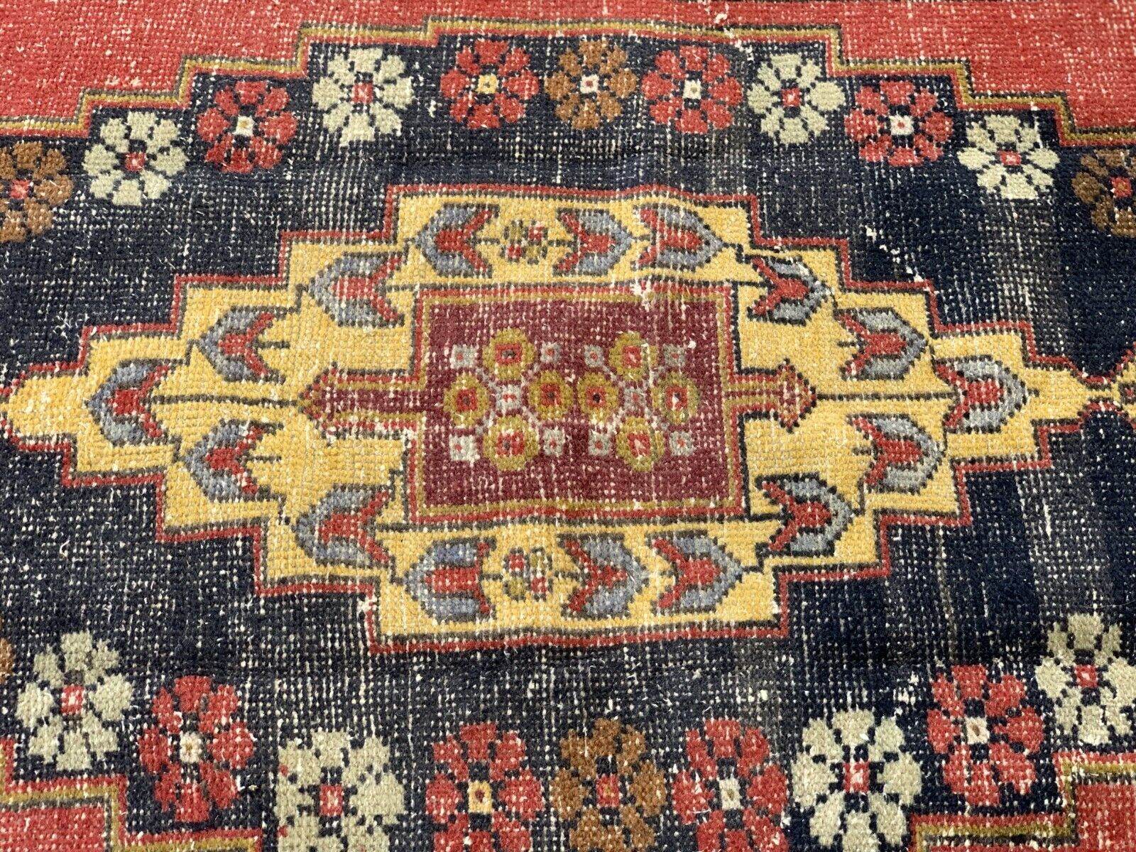 Vintage Oushak Geometric Rug, Handmade Turkish Anatolian Wool Carpet 4.2x8.6