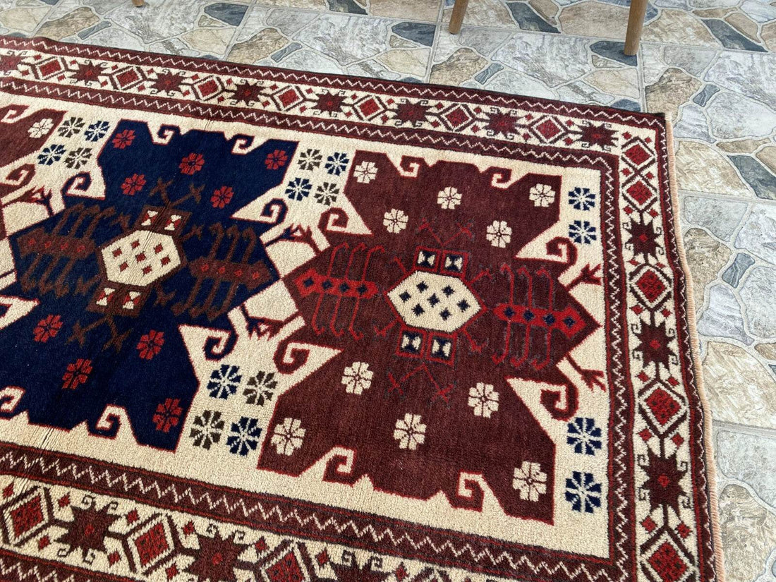 Vintage Turkish Wool Rug, Hand-Knotted Antique Red Oushak Anatolian 1980s 3x6
