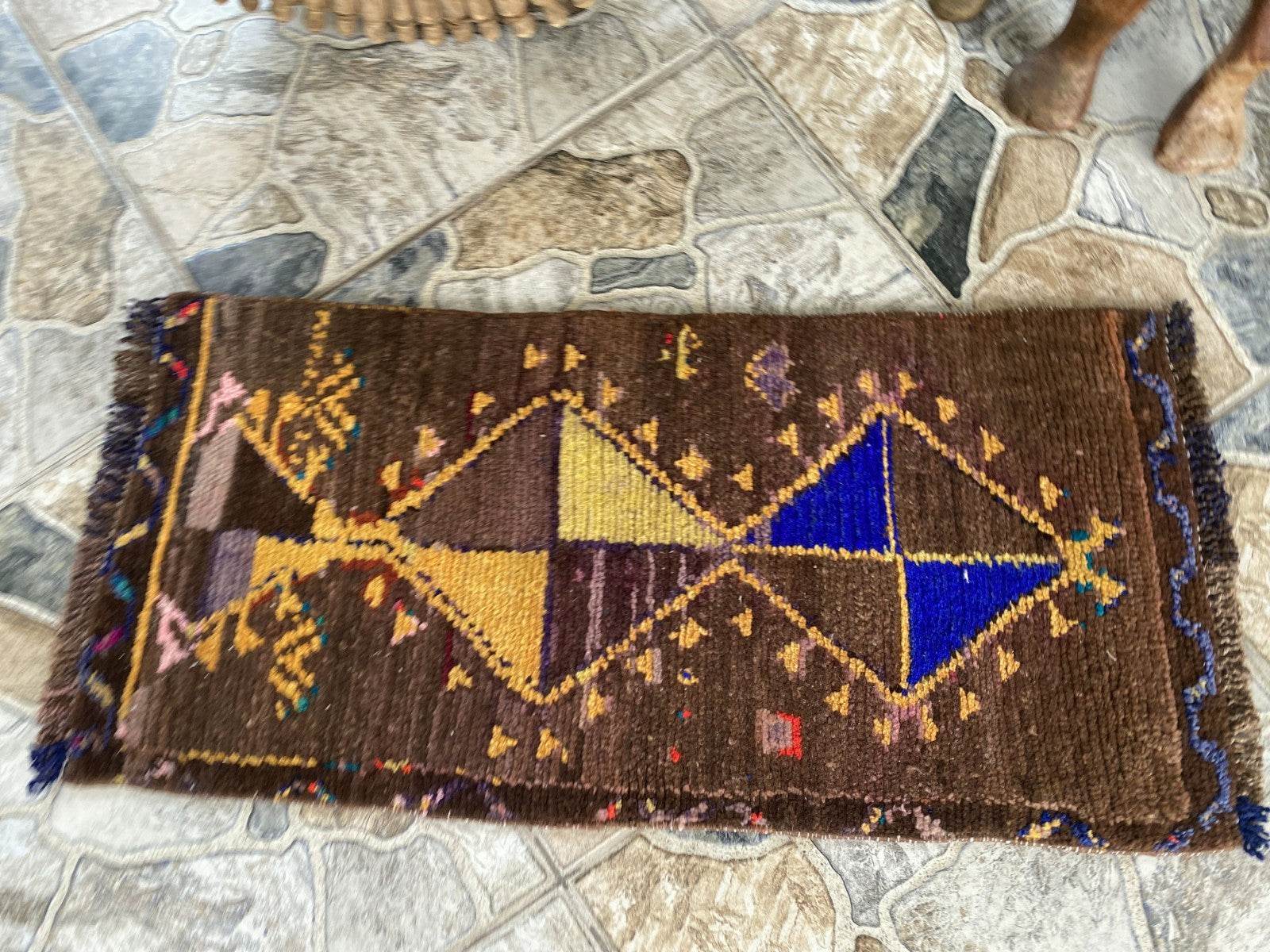 Vintage 1.2x2.5 ft Turkish Mini Rug | Hand-Knotted Wool Accent Mat Deep Red Rug