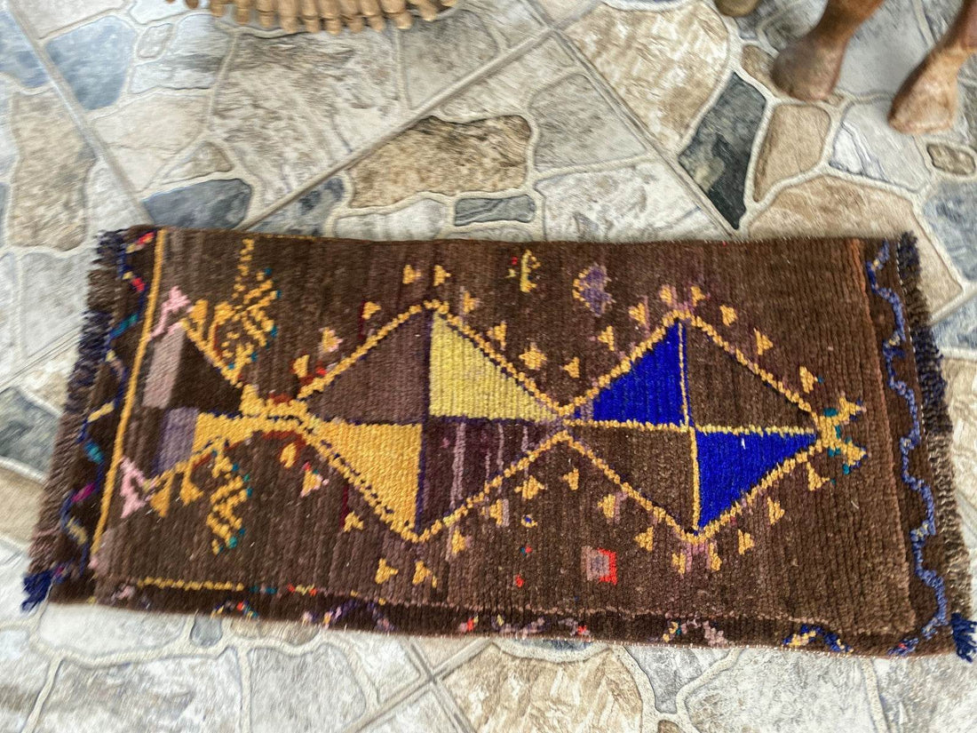 Vintage 1.2x2.5 ft Turkish Mini Rug | Hand-Knotted Wool Accent Mat Deep Red Rug