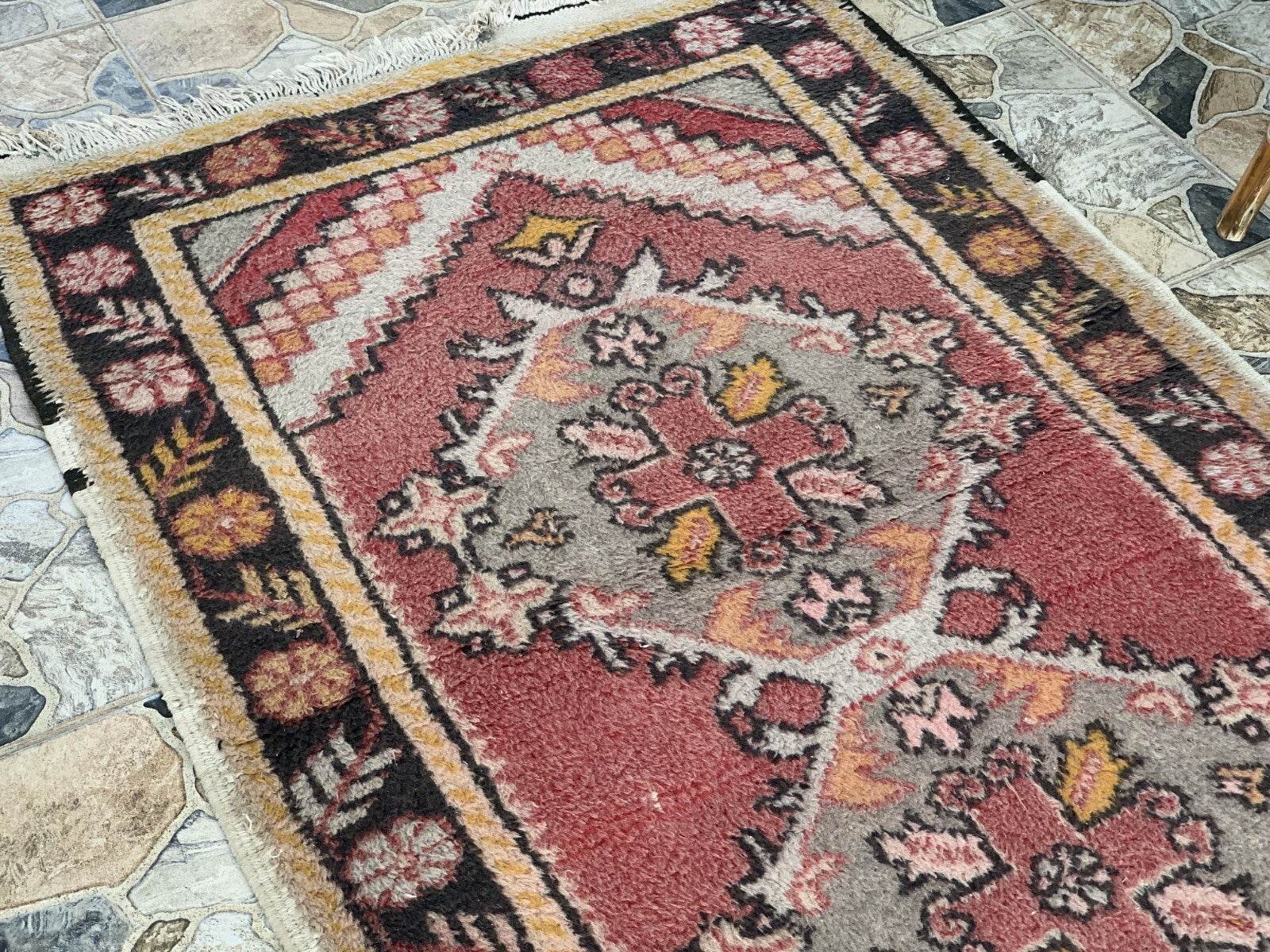 Vintage Turkish Rug | Tribal Handmade Wool Farmhouse Antique Carpet 3.2x 9.1 ft