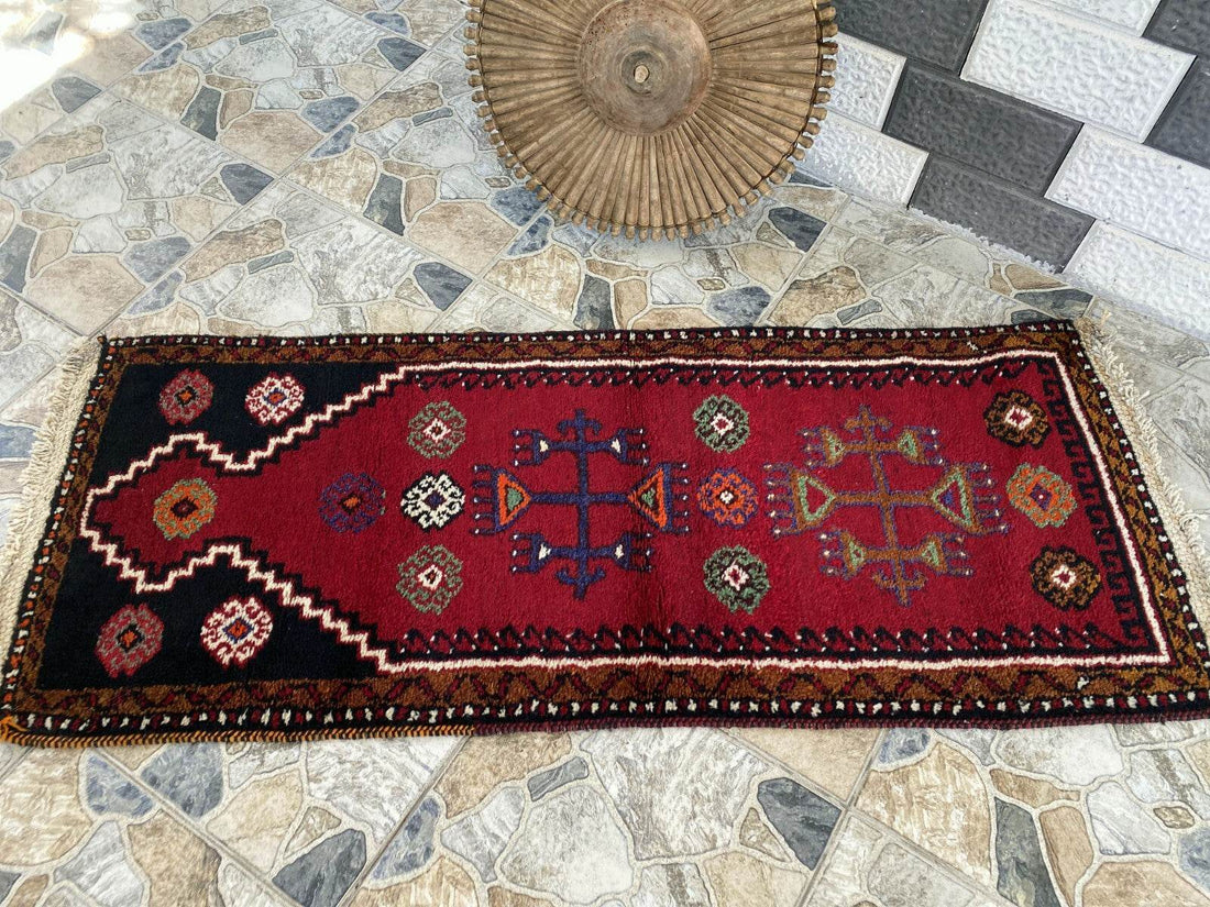 Pre 1970’s ANTIQUE KURDISH FARMHOUSE RUG - GEOMETRIC TRIBAL TURKISH VINTAGE