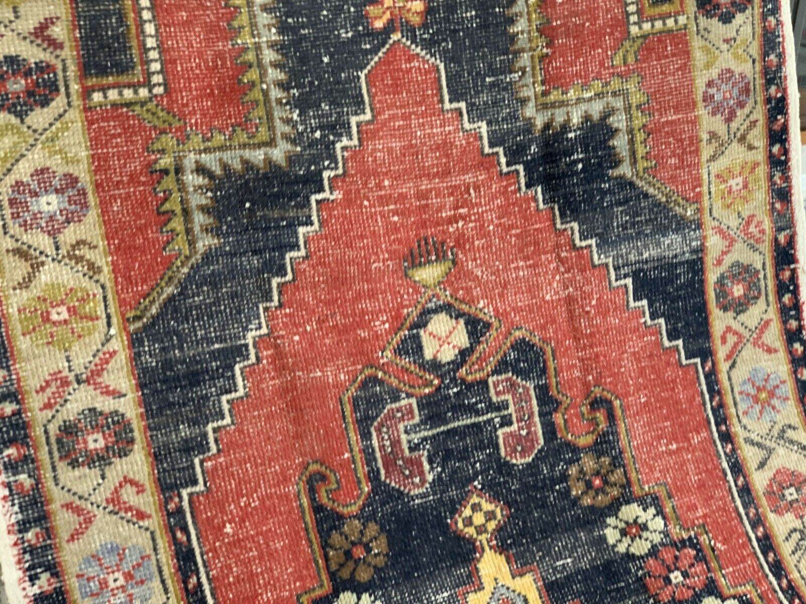 Vintage Oushak Geometric Rug, Handmade Turkish Anatolian Wool Carpet 4.2x8.6