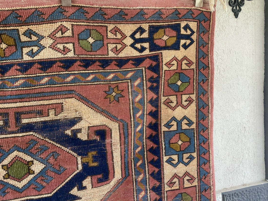 Vintage Turkish Rug | 5.3 x 7.9 ft Hand-Knotted Wool Faded Pastel Anatolian Area