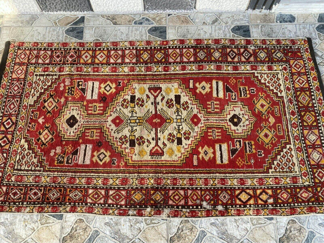 Vintage Oushak Turkish Rug, Antique Tribal Handmade Wool Farmhouse 1950s 2.8x5.3