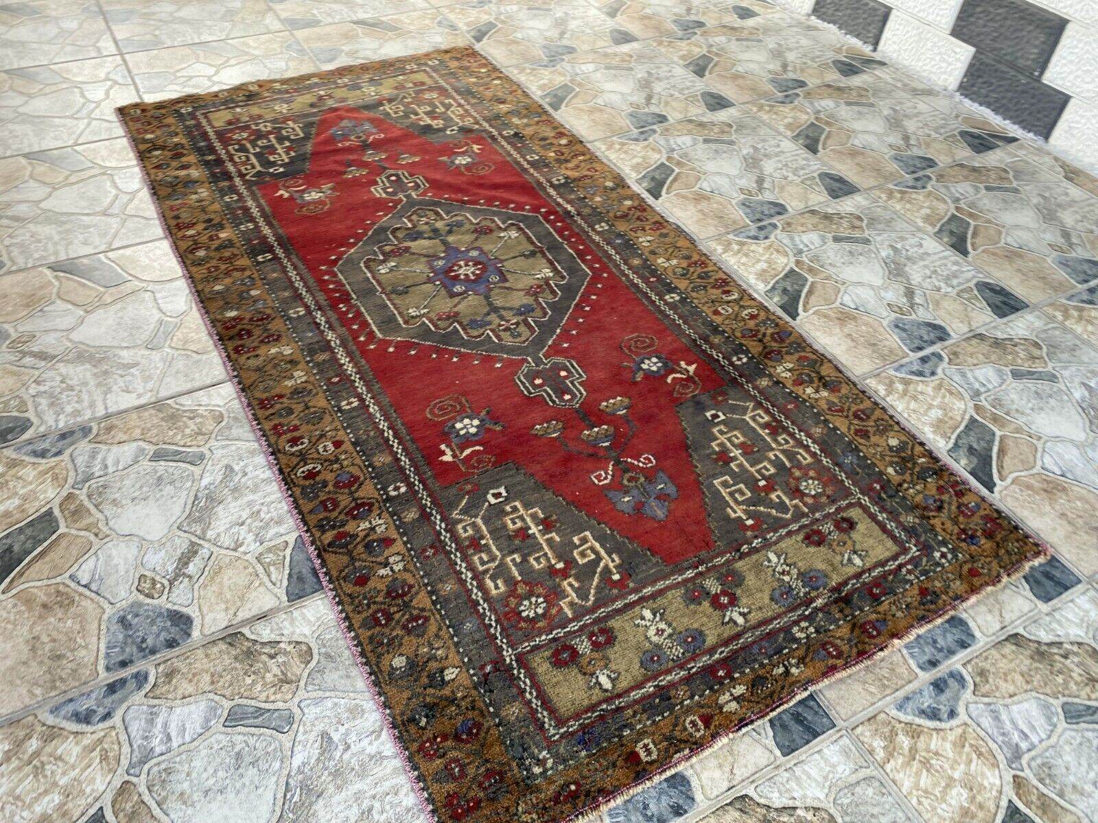 Vintage Turkish Oushak Rug | Anatolian Antique Tribal Hand-Knotted Wool Carpet 3x6 ft