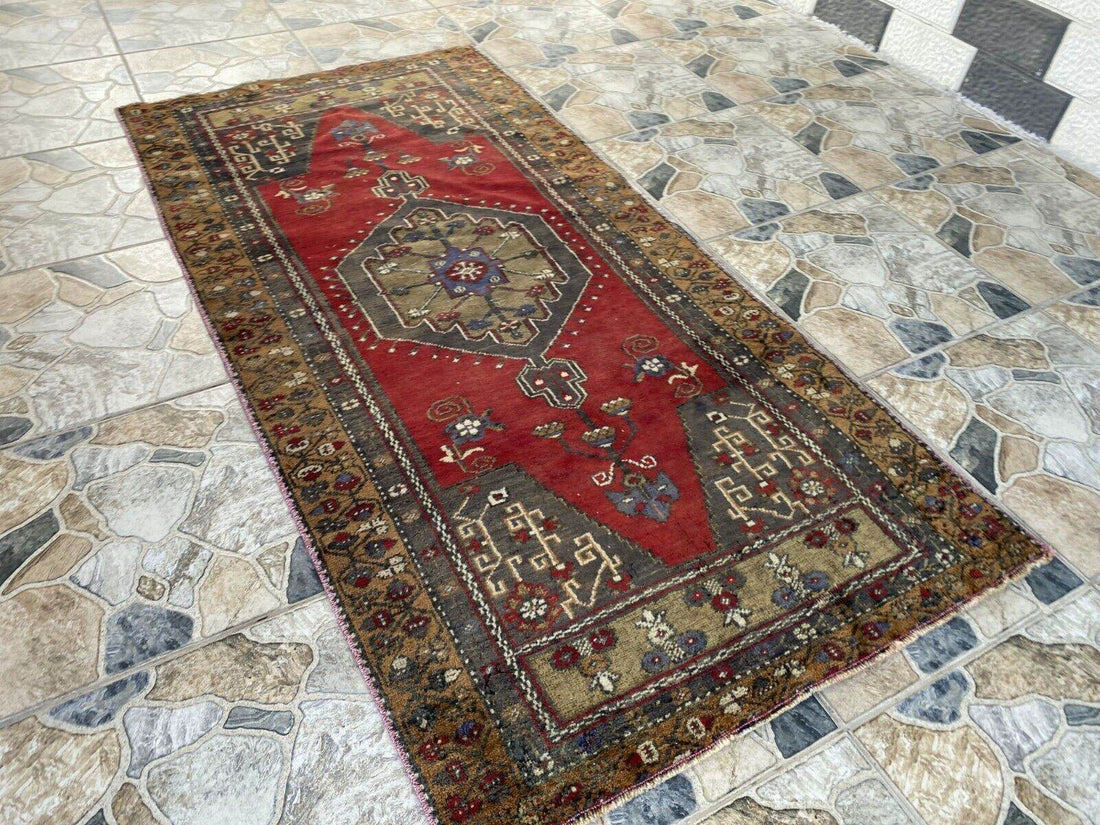 Vintage Turkish Oushak Rug | Anatolian Antique Tribal Hand-Knotted Wool Carpet 3x6 ft