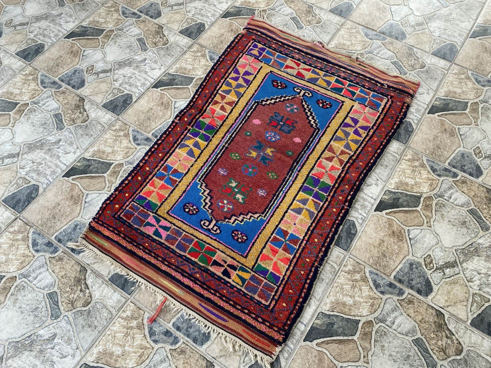 Handmade Turkish Vintage Rug | 1970s Tribal Wool Farmhouse Antique Small Carpet