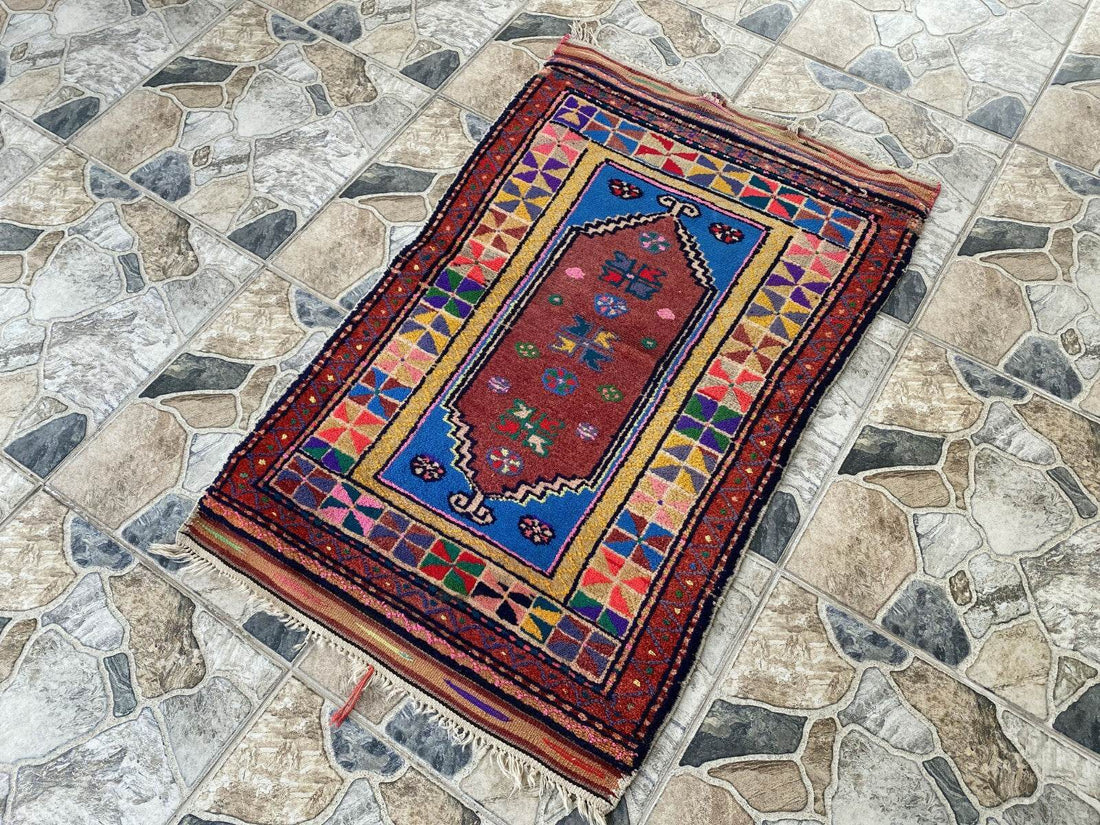 Handmade Turkish Vintage Rug | 1970s Tribal Wool Farmhouse Antique Small Carpet