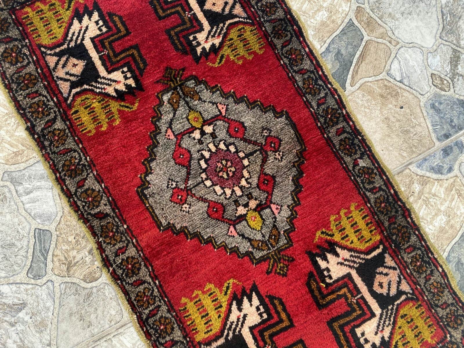 Vintage Rug | Antique Small Wool Farmhouse Anatolian Handmade Turkish 1.7x3.4ft