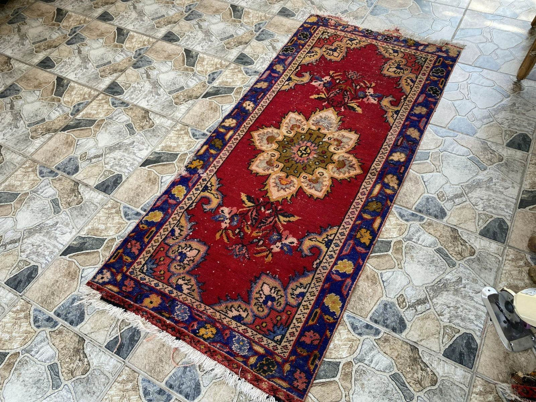 2x5 ft Handmade Turkish Vintage Rug | 1970s Tribal Wool Farmhouse Antique Area Carpet