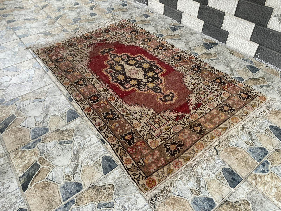 Pre 1930’s ANTIQUE ARMENIAN AREA RUG TRIBAL FARMHOUSE VINTAGE GEOMETRIC CARPET